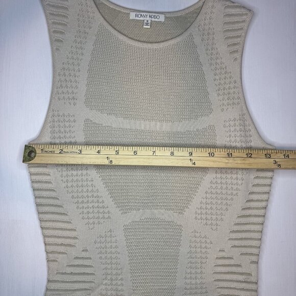 Ronny Kobo Mini Dress Size Small Beige Tan Stretch Bodycon Designer Fit & Flare - Picture 6 of 10